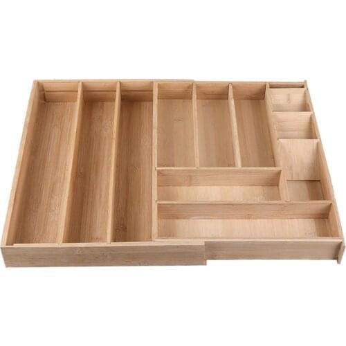 Silverware Drawer Organizer Natural Bamboo Expandable Cutlery Tray Adjustable Kitchen Cabinet Utensils Storage Rack