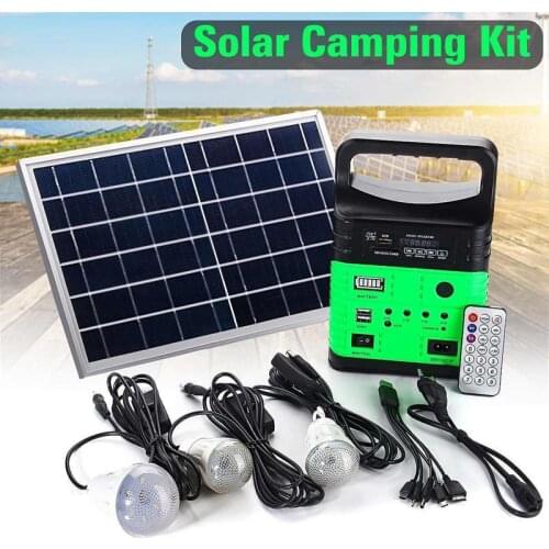 Portable Solar Generator Outdoor Camping Power Mini DC10W Solar Panel Charging LED Lighting System Kit Remote Control Radio FM