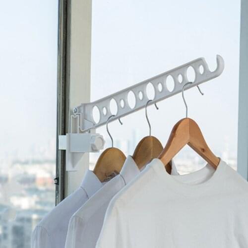 Simple Household Clothes Drying Racks Free Perforated Window Frame Hanging Racks Folding Clothes Rails Balcony Clothes Rails