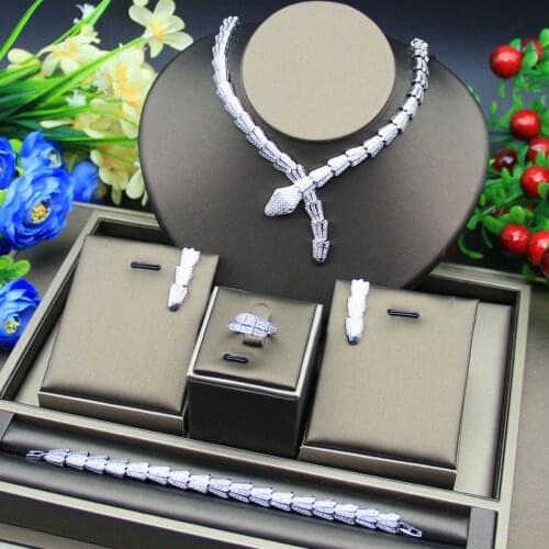 Luxury Cubic Zirconia Necklace Bracelet Earrings and Ring 4pcs Dubai Full Jewelry Set For Women,Bridal Dress Dinner