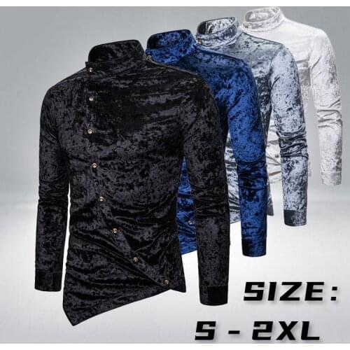 Fashion New Men Dress Irregular Velvet Long Sleeve Chemise Homme Male Casual Solid Color Slim Fit Social Shirts