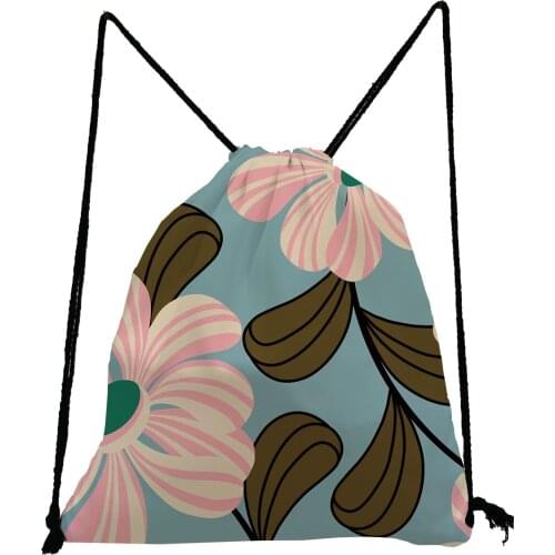 Floral Printed Backpack Simple Casual Drawstring Bags Unisex Portable Shoe Bag to School High Capacity Storage Bag Eco Book Bag