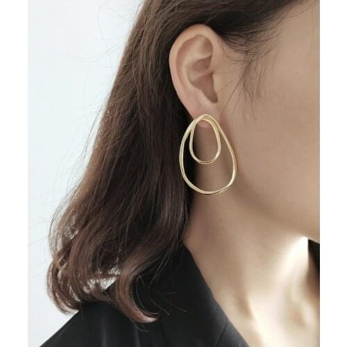 1pc Hyperbole 100% Authentic 925 Sterling silver Open Hollow Irregular Geometric stud earrings gold Dangle Earrings jEWELRY E166
