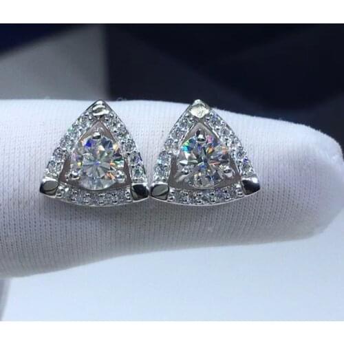 Passed Diamond Test Excellent Moissan Diamond S925 Silver Luxury Triangle Moissanite Diamond Stud Earrings Fine Luxury Jewelry