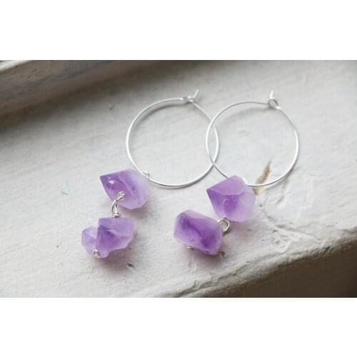 10Pairs/Lot Natural Amethysts Quartz Nugget Chip Beads Dangle Hook Earrings Fashion Women Gold Silvery Circle Earrings Jewelry