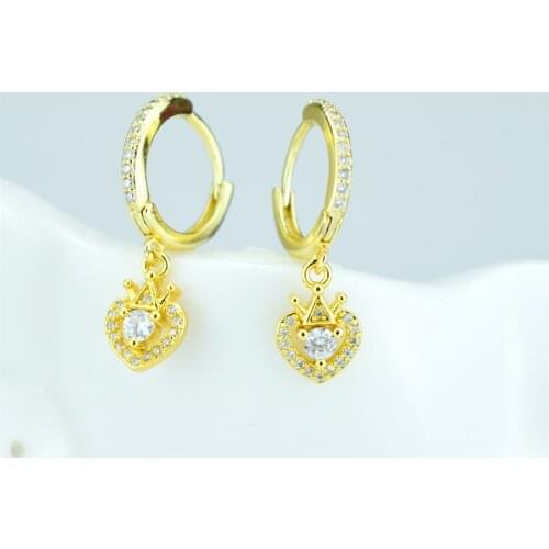 Heart-shaped crown earrings crown love earrings female fashion accessories earrings exquisite gifts zircon earrings