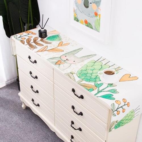 Cartoon Rabbit Cotton and Hemp Waterproof Dust-proof Table Runner Nordic Modern Simple Style Table Flag Decoration Tablecloth
