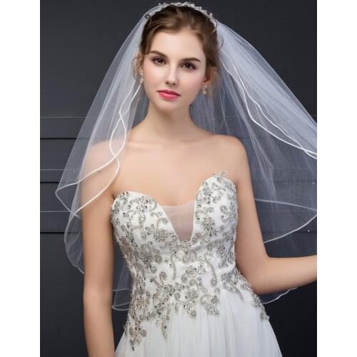 Tanpell Fancy Three-Dimensional Flower Beading Tulle Elbow Wedding Veil Fashion Simple Ivory Two-Layer Tulle Wedding Veil