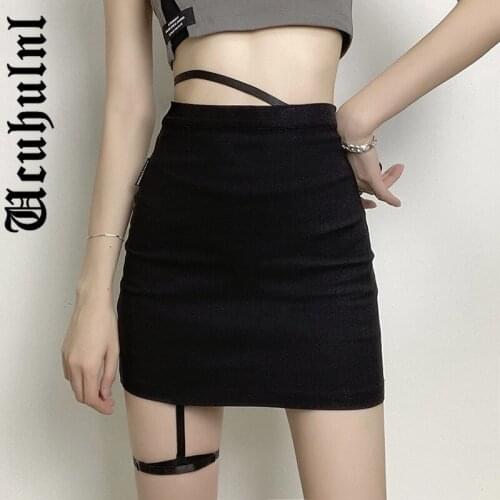 Ucuhulnl Street Gothic Punk Sexy Skirt Women Harajuku Mall Goth Hollow Out Leg Ring High Waist Skirt Emo Alt Y2k E-girl Clubwear