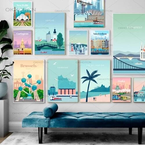 Vintage Posters Travel City View Canvas Art Print Painting Nordic Landscape New York Wall Art Picture for Living Room Home Decor