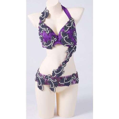 2018 New Oriental Belly Dancing Clothing Women Dancewear Egyptian Costume 2 pieces Processional Belly Dance Bra Belt