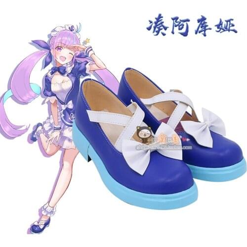 Youtuber Minato Aqua Cosplay Shoes Boots Minato Aqua Cosplay Long Wig Mixed Blue Pink Braided Synthetic Role Play prop