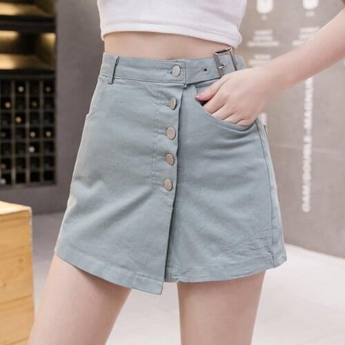 Women 2021 new Korean style fashion buttoned high waist slim denim shorts skirt