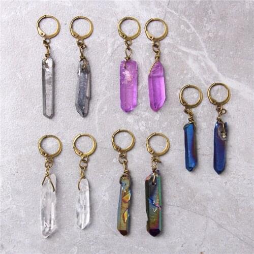 Fashion Crystal Point Earrings Natural Stone Drop Earrings For Women Long Gems Sticks Pendant Drop Earring Dangle Female Jewelry
