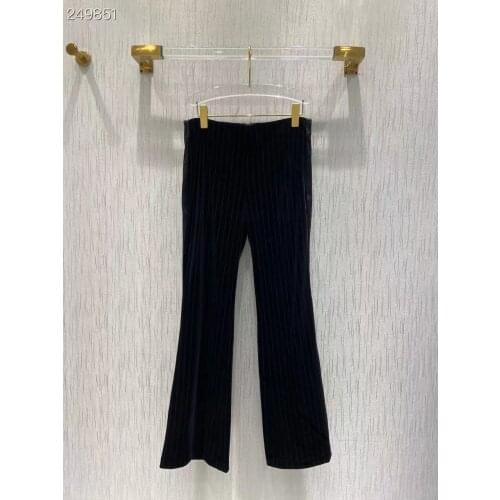 Fyion High Quality Fashion Runway Womans Slim Wide-Leg Pants Stripes Print Velvet Long Black Jeans 2021 Ladies Autumn