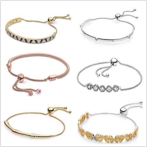 925 Sterling Silver Shine Openwork Butterflies Sliding Pan Bracelet Bangle Fit Women Bead Charm Jewelry