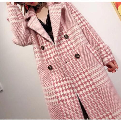 Autumn and Winter Plaid Medium-length Imitation Mink Velvet Coat Women Loose Thickened Knitte Fur Outwear