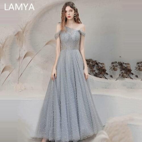 LAMYA Fashinable Pearls Beading Evening Dress 2021 For Women Long Elegant Formal Dresses Plus Size Special Occasion Gown