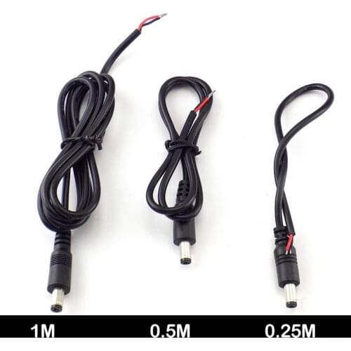 0.25M/0.5M/1M 5.5*2.1mm 12V 3A 22AW DC Power Cable Extension CCTV Adapter DC Power Male Plug Connector Cable Power