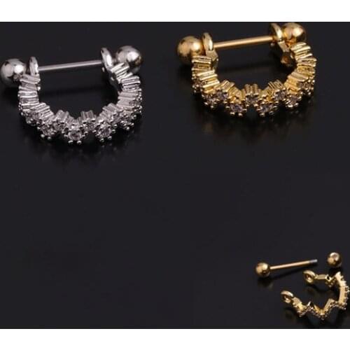 1 PCS Simple Micro Pave Zircon Ear Bone Bar Stud Cuff Earring Cute Small Gold Color Circle U Shape Ear Jewelry