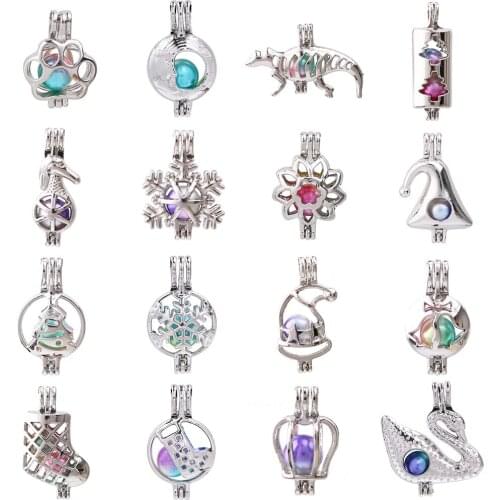 1pc Mixed Christmas Tree Snowflake Sock Cat Dog Paw Pearl Cage Pendant Bead Cage Essential Oil Diffuser Lockets Jewelry Making