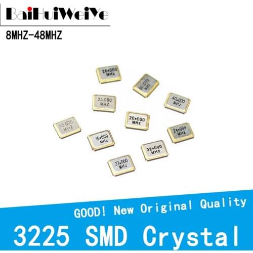 10PCS/LOT 3225 Passive Crystal SMD 4-Pin 8MHZ 11.0592MHZ 12MHZ 13.56MHZ 16MHZ 20MHZ 22.1184MHZ 24MHZ 27.12 26 27 30 32 40 48MHZ