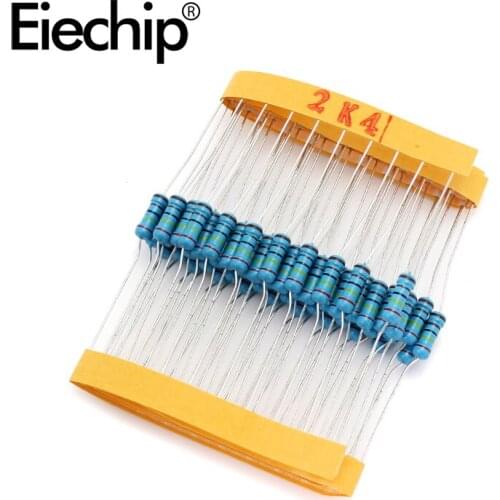 100pcs/lot 0.5W 1 ohm 1% Metal film resistor 1/2W resistance 2.4K Electronic resistors