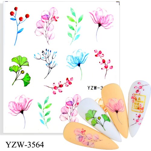 4PCS Flower Series Nail Water Decal Stickers Sakura Daisy Lavender Floral Pattern Transfer Sticker Manicure Nail Art Decoration