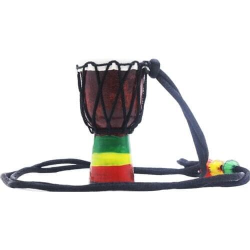 Handmade Dejembe African Drum Necklace Percussion Instrument Accessories Wood Color with Black Wire