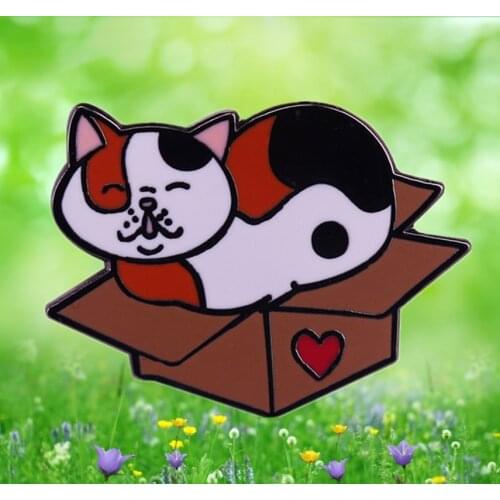 Calico Cat Carton Box Kitten Enamel Pin Cute Funny Meme Cat Lover brooch If I Fits I Sits badge jewelry
