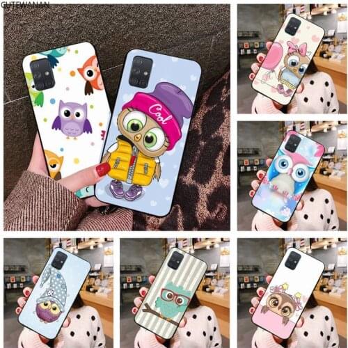 CUTEWANAN Cute Owl Black TPU Soft Phone Case For Samsung Galaxy A21S A01 A11 A31 A81 A10 A20 A30 A40 A50 A70 A80 A71 A51
