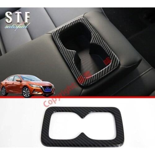 Carbon Fiber Style Interior Rear Cup Holder Cover Trim For Nissan Sylphy MK14 2019 2020