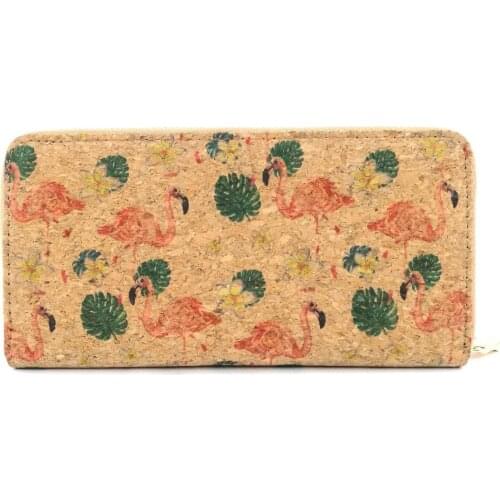 FLAMINGO IMAGE WOODEN WALLET CORK CARD HOLDER