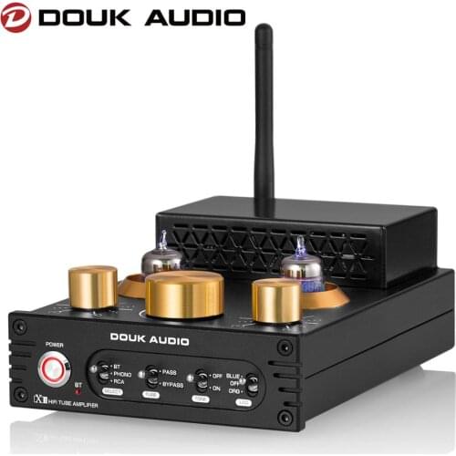 Douk Audio X1 HiFi GE5654 Vacuum Tube Amplifier Bluetooth 5.0 Receiver MM Phono Amp for Home Turntables Power Amp APTX-HD 160W*2