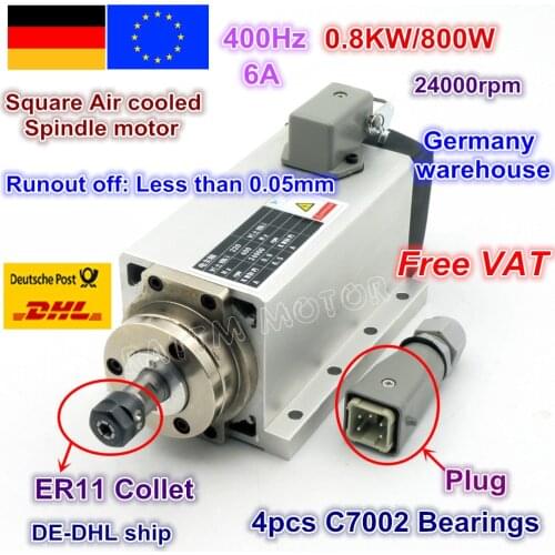 DE ship Square 0.8KW 800W Air cooled Spindle motor ER11 6.5A 24000rpm 400Hz 220V for CNC Router ENGRAVING MILLING GRIND Machine