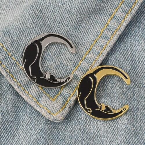 MINGQI Black Cat Moon Enamel Pin Gold Silver Cat badge brooch Lapel pin Denim Shirt bag Collar Punk Fun Animal Jewelry for Women
