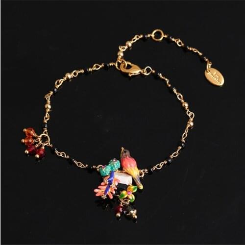 European and American Fashion Light Luxury Desert Dusk Series Enamel Color Glaze Cactus Color Bird Two-color Blue Flower Bracele