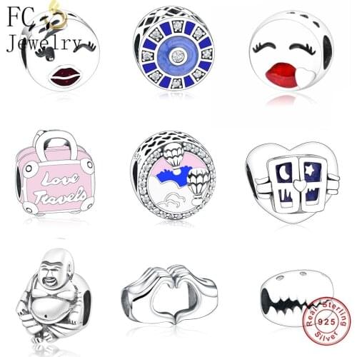 FC Jewelry Fit Original Brand Charms Bracelet 925 Sterling Silver Heart Cat Skull Face Red Lip Beads For Making Women Berloque