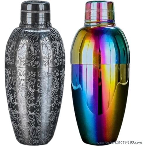 P8DE Stainless Steel Cocktail Shaker Built in Strainer Iridescent Rainbow Metal Martini Drink Mixer Home Bar Bartender Tool
