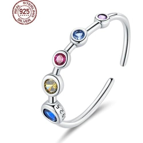 Fashion Simple Multicolor Zircon Adjustable Rings For Women Gift Dropshipping Real 925 Sterling Silver Ring Jewelry Wholesale