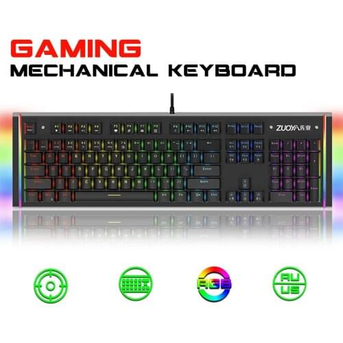Mechanical Gaming Keyboard Wired Computer Keyboard with 104 Keys Full Anti-ghosting Adjustable RGB Backlight Effects for Gamers