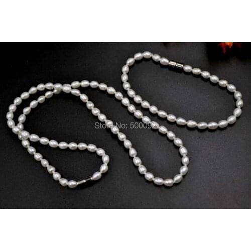 AA+ Genuine 4-5mm white freshwater pearl sets necklace & bracelet Free shipping
