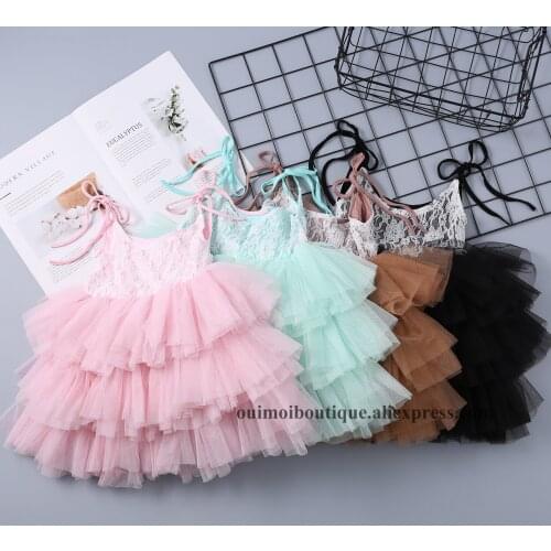 2019 new hot sunmmer puffy dresses for girls strapped lace layers tutu sundress for kids birthday holiday gifts