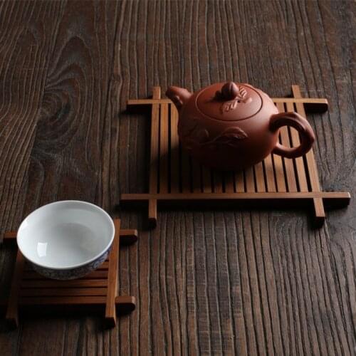 2021 New Wood Coasters Bamboo Tea Mat Six Gentlemen Tea Art Placemats Durable Heat Resistant Insulation Household Drink Teapot