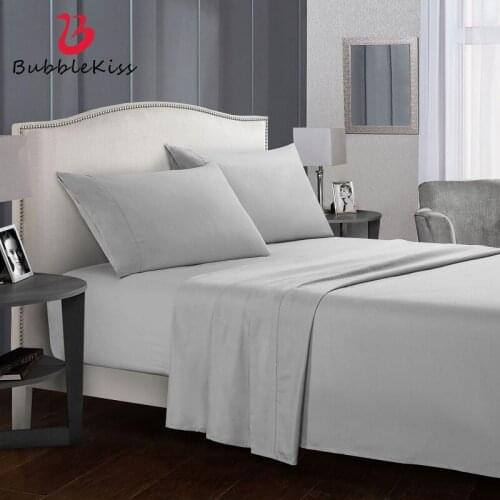 Bubble Kiss Solid Color Fitted Sheet Flat Sheet Pillowcase 4Pcs Brushed Craft Soft Skin-friendly Comfortable Home Bedding Set