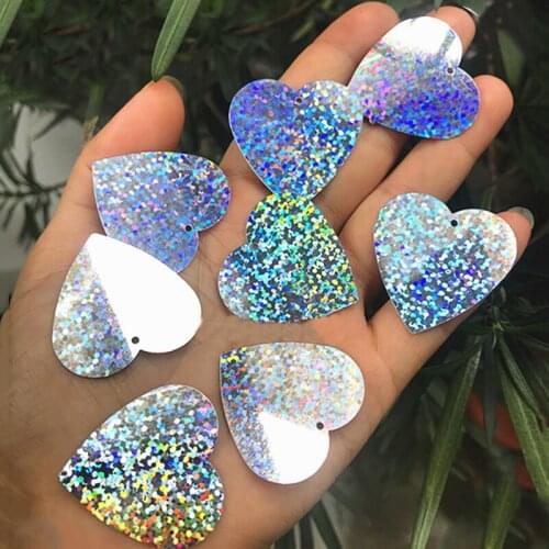 Wholesale 30mm Laser Silver Single Hole Heart-shaped Sequins For Clothing Earrings Lighting Decoration DIY Accessories Sequin