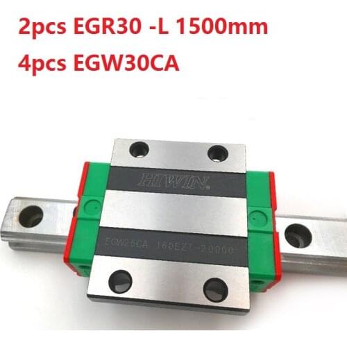 2pcs origial Hiwin rail EGR30 -L 1500mm linear guide + 4pcs EGW30CA flanged carriage blocks for CNC router