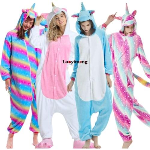 New Flannel Women Pajamas Unicorn Onesies Adult Pijama Stitch Animal Hooded Kigurumi Pajama Unisex Winter Sleepwear Costumes