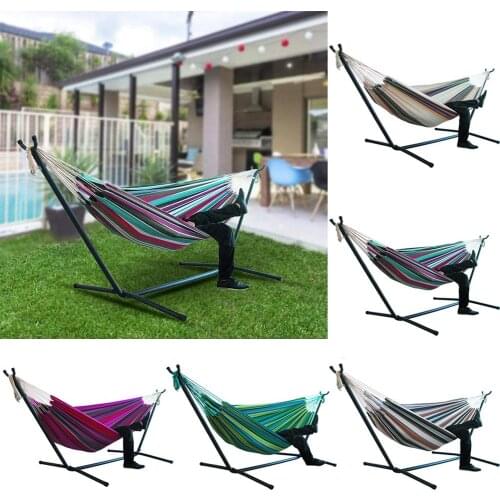 Stripe Design Portable Outdoor Furniture Camping Travel Garden Courtyard Stripe Canvas Hammock Swing Hanging Sleeping Bed