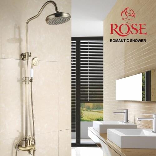 ROSE Shower system, brass set wall bathroom, bathroom faucet with shower head and hand watering can, antique style,tropical rain,brass set with short spout and two shower heads R0136Q